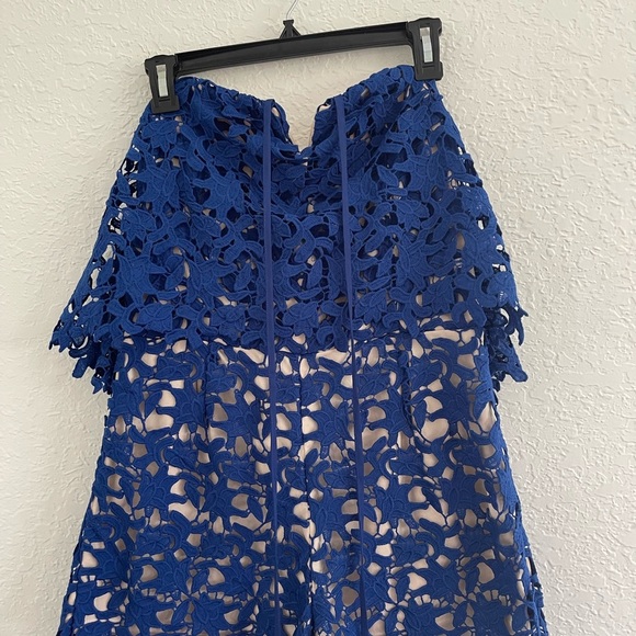 J.O.A Revolve Blue Halter Neck Lace Romper Size Large - Picture 6 of 10